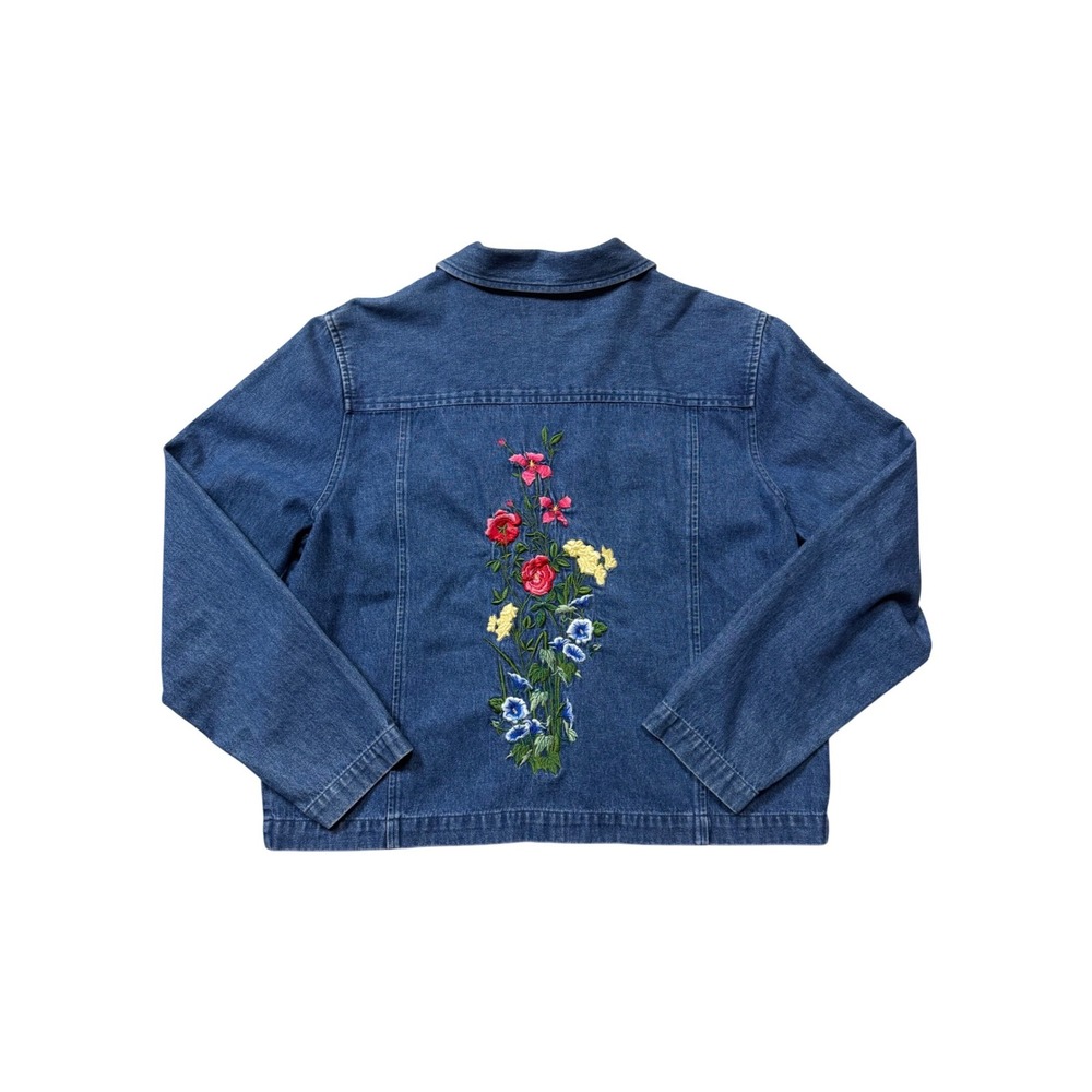 Vintage Embroidered Denim Jacket Floral Cottagecore Prairie Anthro Vibes – PM - Picture 2 of 5